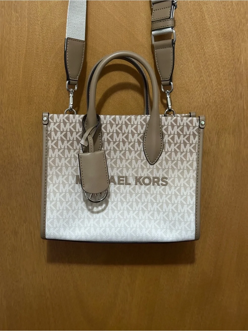 Michael Kors Beige and White Logo Crossbody Bag